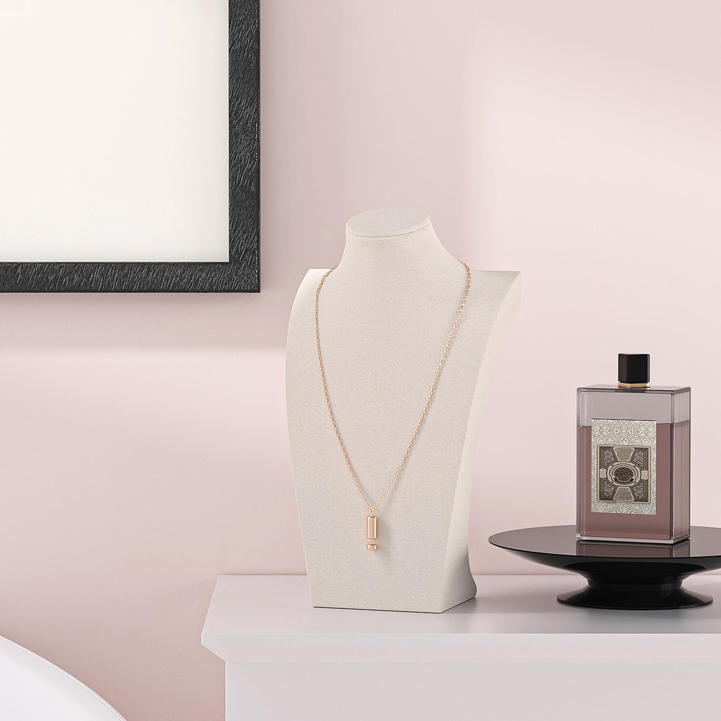 KunGe Necklace Bust Display Stand, Necklace Holder, Pendant Chain Necklace Organizer for Women (Beige Velvet, L 1PCS)