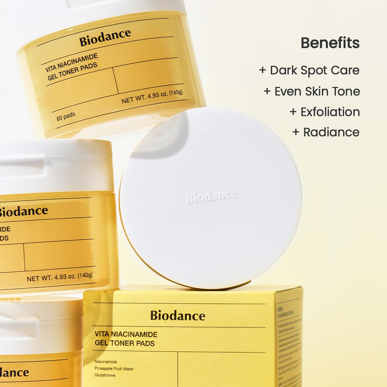 Biodance Vita Niacinamide Gel Toner Pads, Dark Spot Corrector, Evening Skin Tone, Gentle Exfoliating Toner Pads with Vitamin C, Pre-Soaked Pads, Korean Skin Careㅣ60 Pads