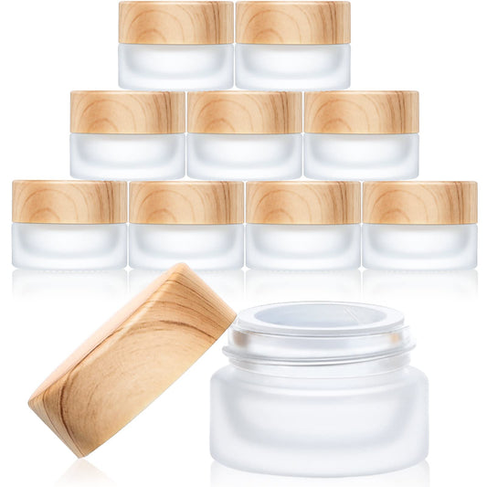 Geiserailie 10 Pieces Glass Cosmetic Containers Empty Sample Jars with Leak Proof Lids Makeup Sample Containers for Lotion Cream Cosmetic (50 Gram)