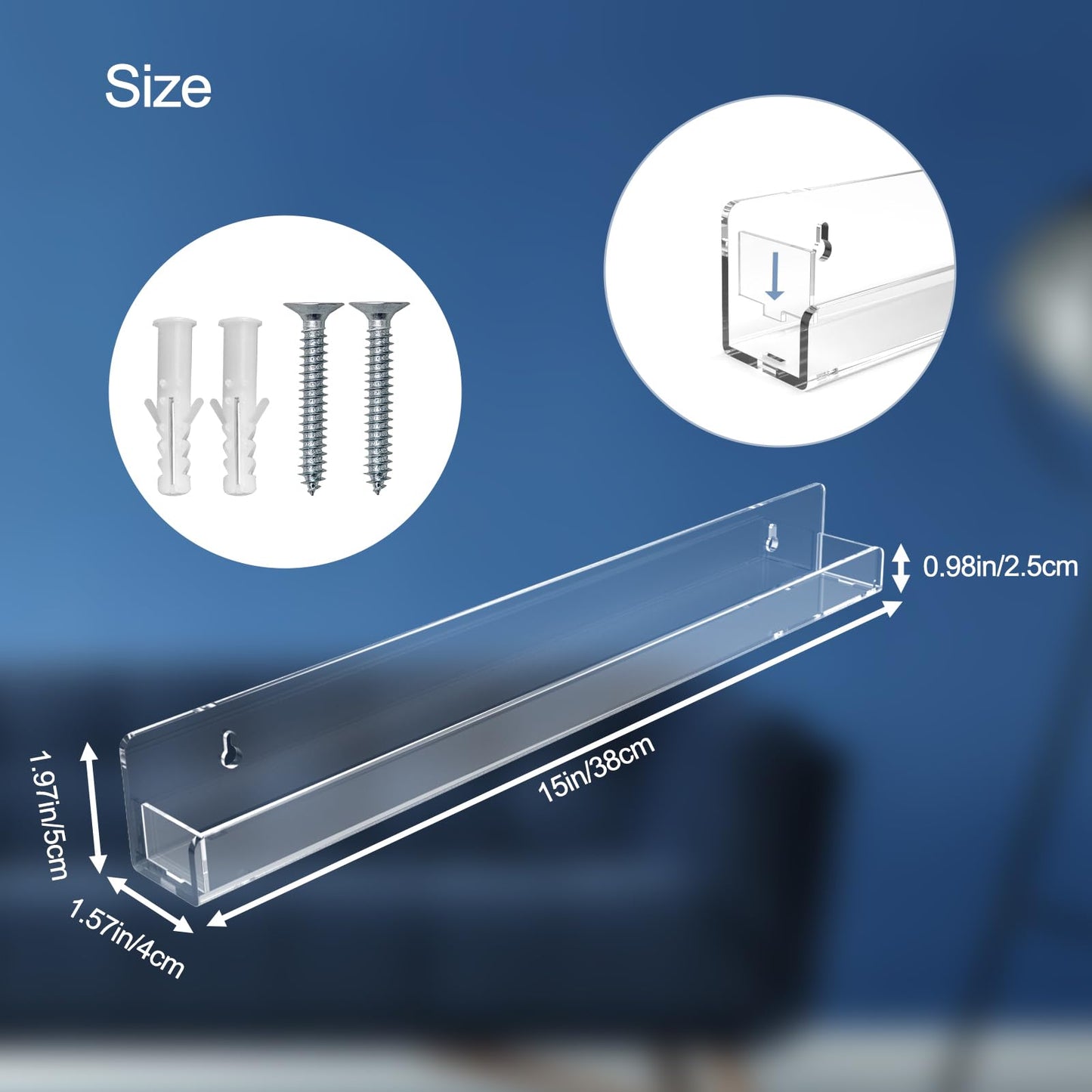SOVQUEST Nail Polish Shelf Wall 15 Inch Acrylic Clear Rack Sunglass Organizer Multi-Purpose Floating Shelves for Beauty Salons Retailer Dressing Room (9 PCs)