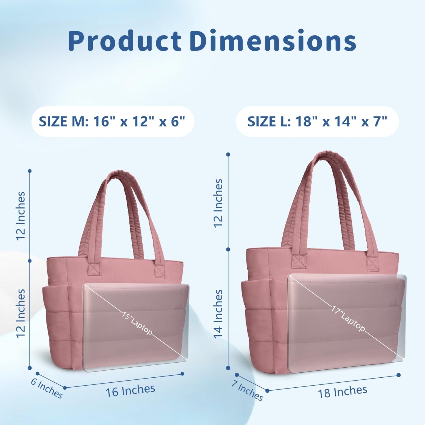 TOPDesign Puffer Tote Bag for Women, Lightweight Puffy Handbag with Compartments & Cosmetic Bag, Quilted Shoulder Bags for Work, Travel, Gym, Gifting (M Dark Pink)