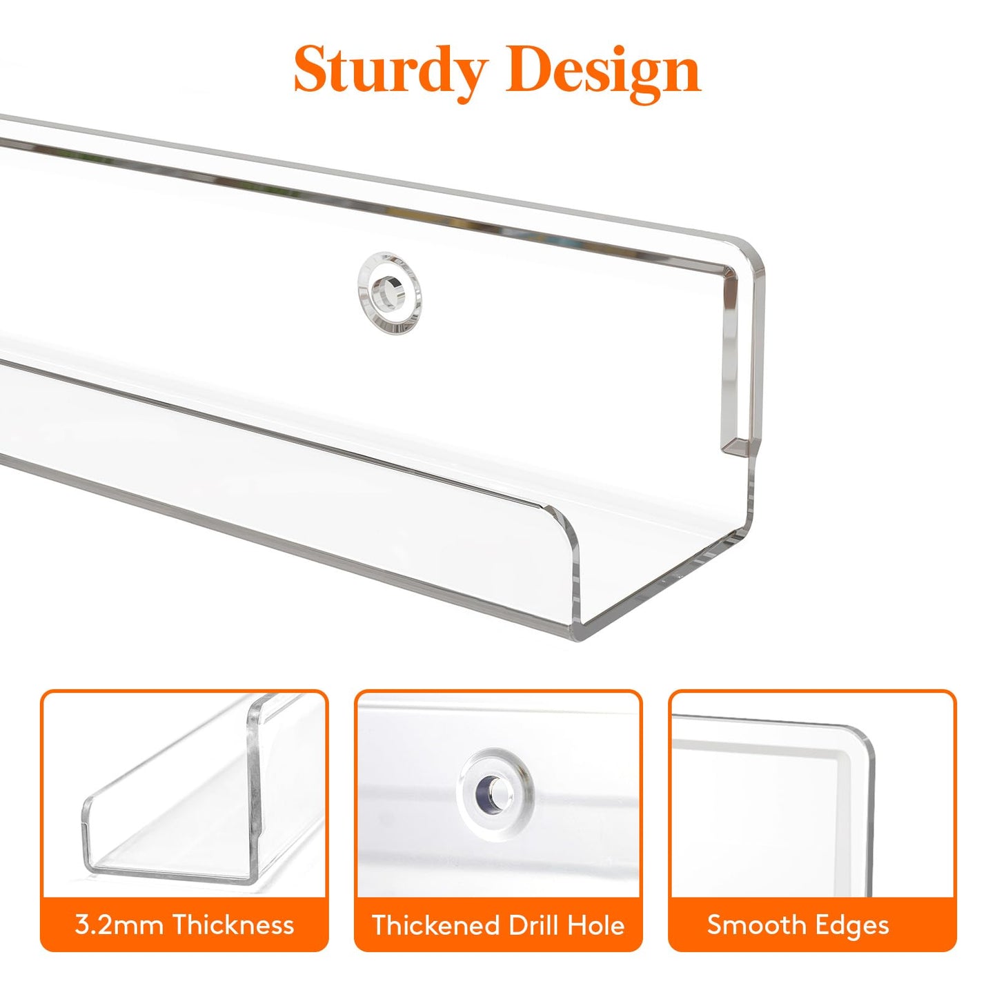 Lifewit Narrow Floating Shelves for Vinyl Record 8 Pack, 12" Clear Wall Shelves for Nail Polish/Book/Picture/Makeup, Acrylic Wall Display Shelf Organizer for Bedroom, Living Room, Bathroom Decor