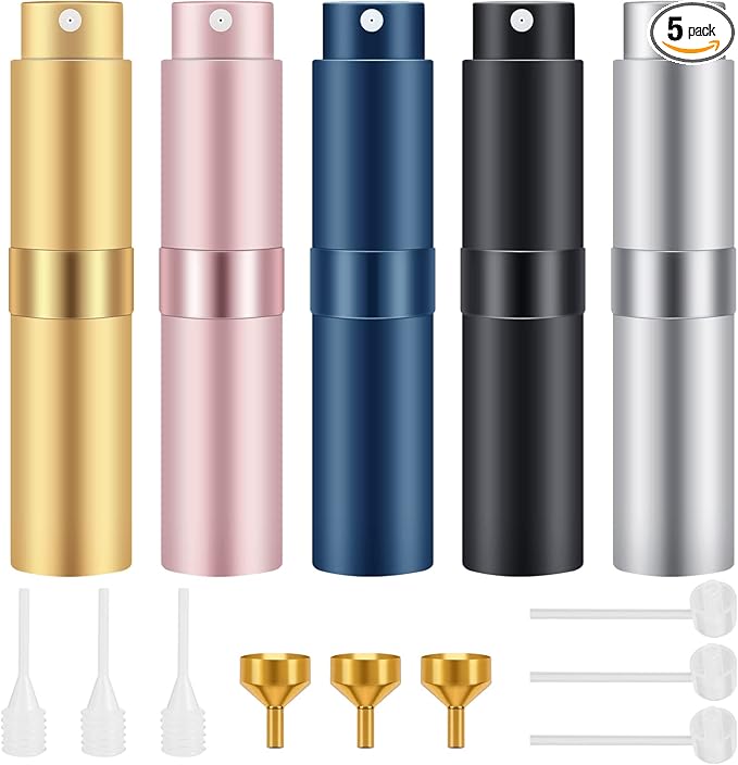 Saiveina 8ml Travel Refillable Perfume Bottles, Mini Cologne Perfume Spray Bottle, Empty Pocket Perfume for Travel and Outgoing(5 Pack)