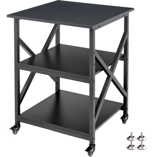 Fannova Printer Stand, 23.6 x 23.6 x 30.1 Inches Large Square Printer Table with Height Adjustable Storage Shelf, 3 Tier Rolling Printer Cart with Industrial Wheels for Home Office - Black