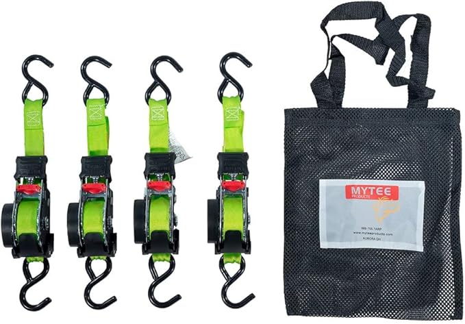 Mytee Products 8 Pack Retractable Ratchet Tie Down Straps w/S Hook - 1,500lb Break Strength Self Retracting Ratchet Straps for Haul Motorcycles, ATVs, Bikes, Trailer Tie-Down