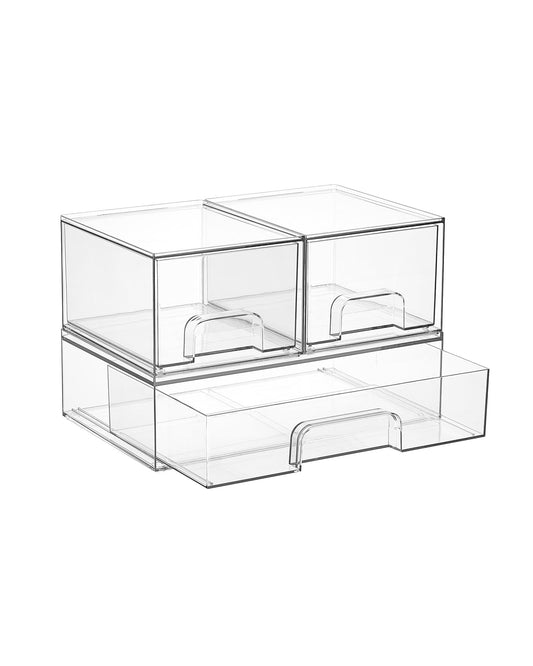 Vtopmart Stackable Storage Drawers Set of 3,Clear Plastic Organizer Bins for Makeup, Cosmetics, Beauty Supplies,Ideal for Vanity, Bathroom,Cabinet,Pantry Organization