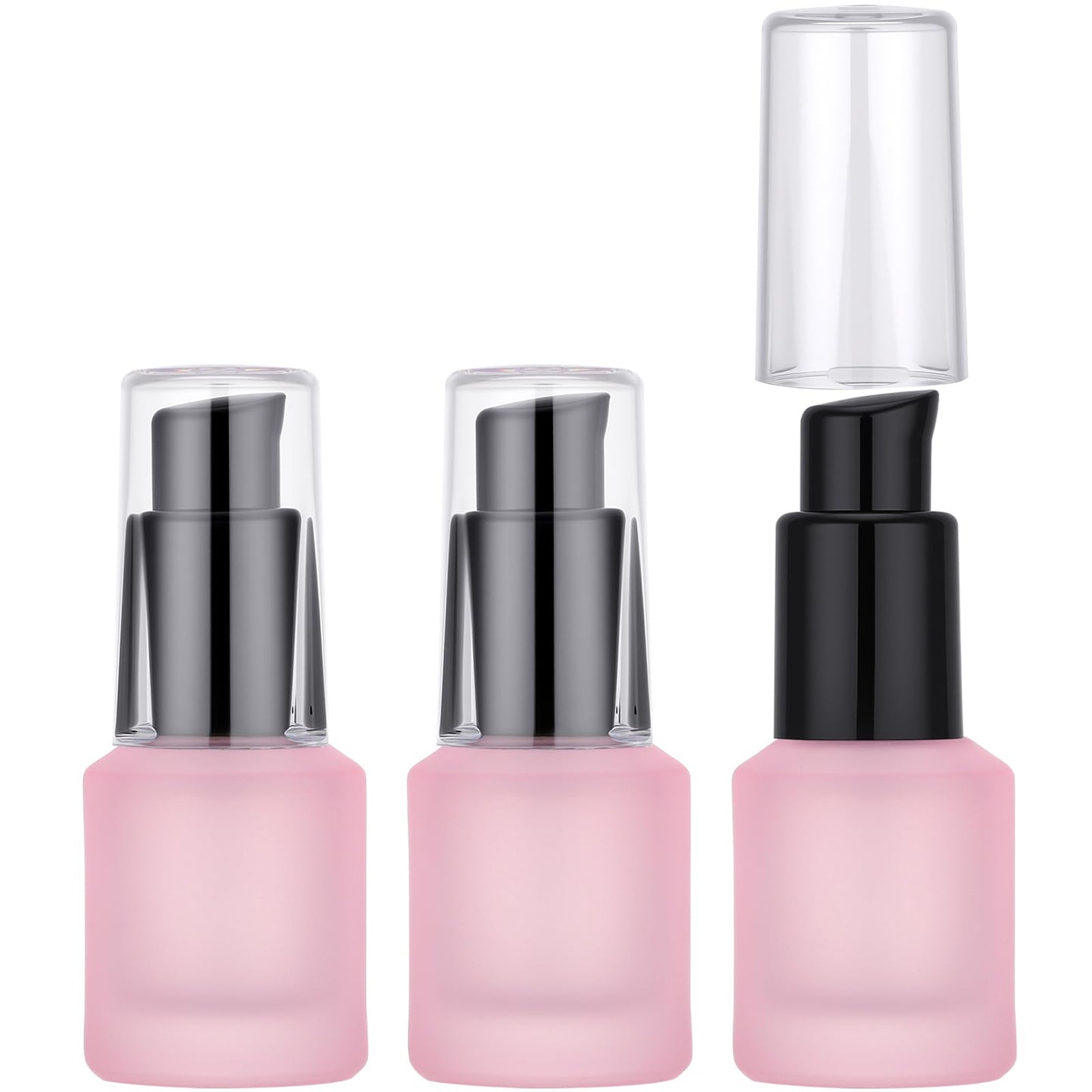 Segbeauty 0.5oz Frosted Glass Lotion Pump Bottles, 3pcs Refillable Travel Size Containers for Lotions, 15ml Pink Glass Small Travel Containers for Creams, Mini Hair Oil Bottle Pump Dispenser Empty