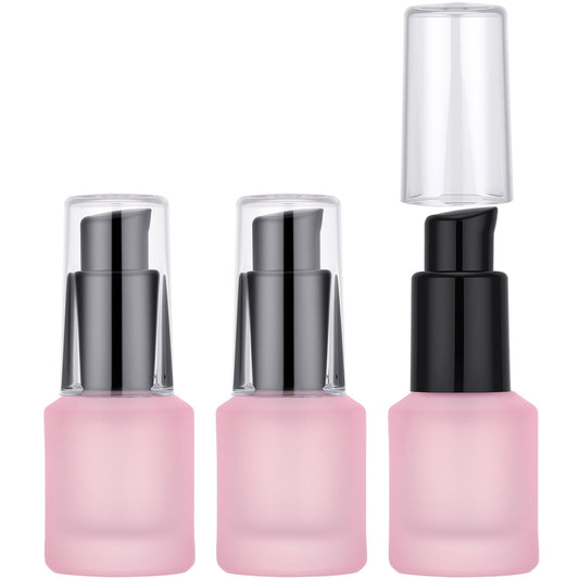 Segbeauty 0.5oz Frosted Glass Lotion Pump Bottles, 3pcs Refillable Travel Size Containers for Lotions, 15ml Pink Glass Small Travel Containers for Creams, Mini Hair Oil Bottle Pump Dispenser Empty