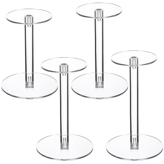 Soaoo 4 Pcs Round Acrylic Display Stands Small Clear Display Risers Plastic Clear Acrylic Pedestal Set for Hat Jewelry Watch Plant Cake (4 Size)