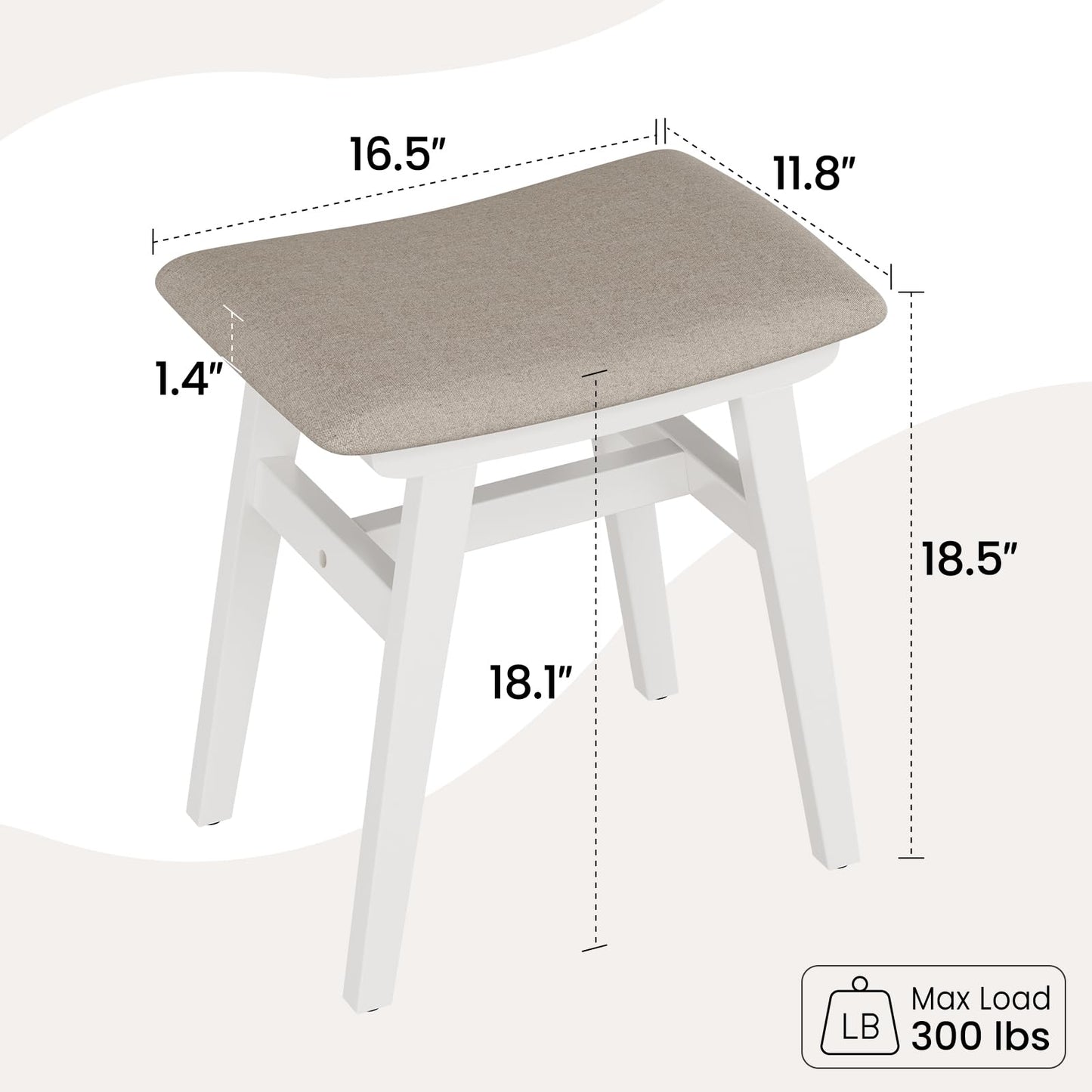 DONGMUWUJEE Solid Wood Small Vanity Stool Chair, Makeup Stools for Vanity Desk, Bathroom Vanity Chair, Padded Foot Stool for Living Room, Ottoman Foot Rest for Couch, Small Bench for Entryway, White