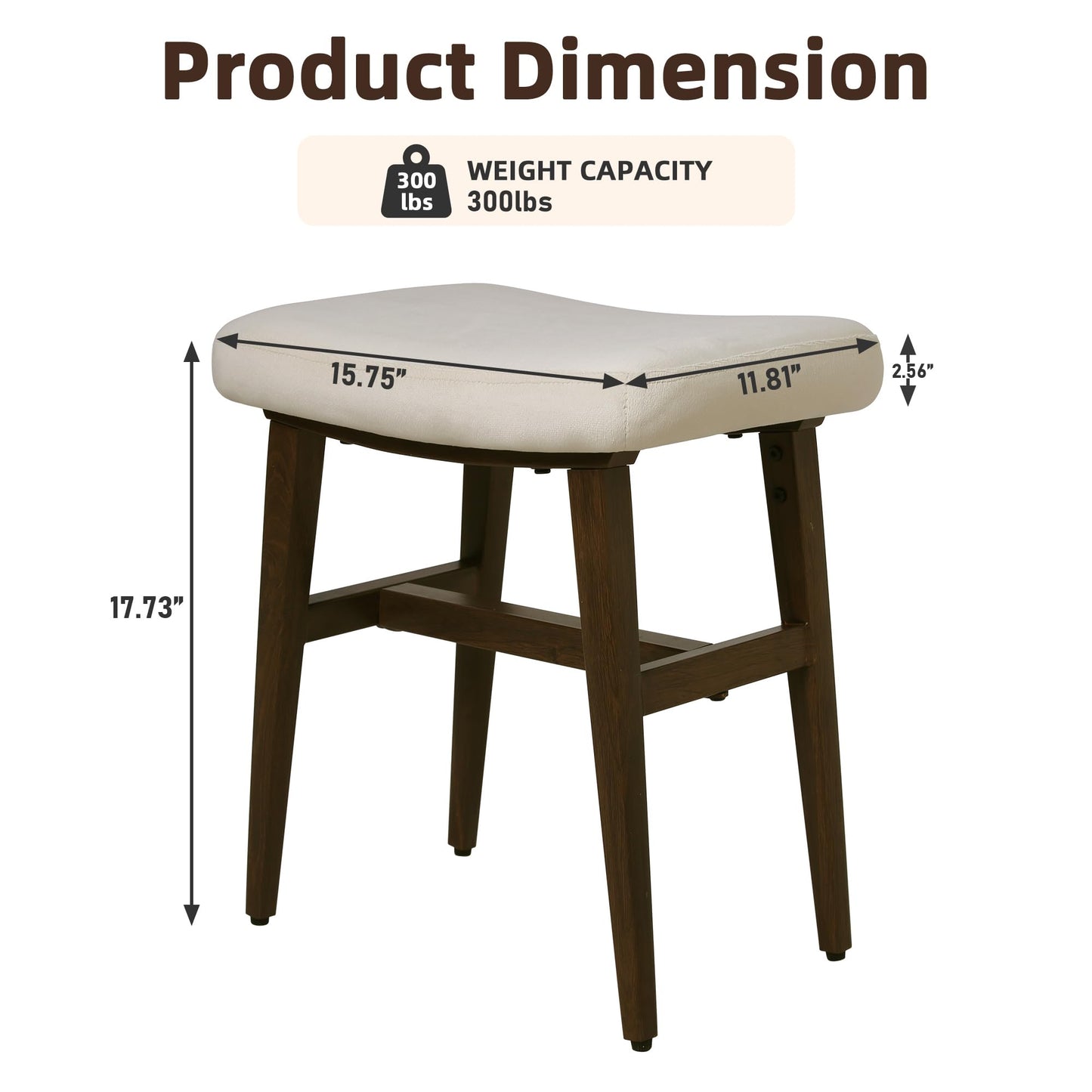AurnaGle Cream Vanity Chair Stool,17.7inch Compact Makeup Chair with Velvet Saddle Cushion,High Rebound Sponge Seat, Easy Assembly Footstool for Bedroom, Entryway, Home, Metal Legs Ottoman