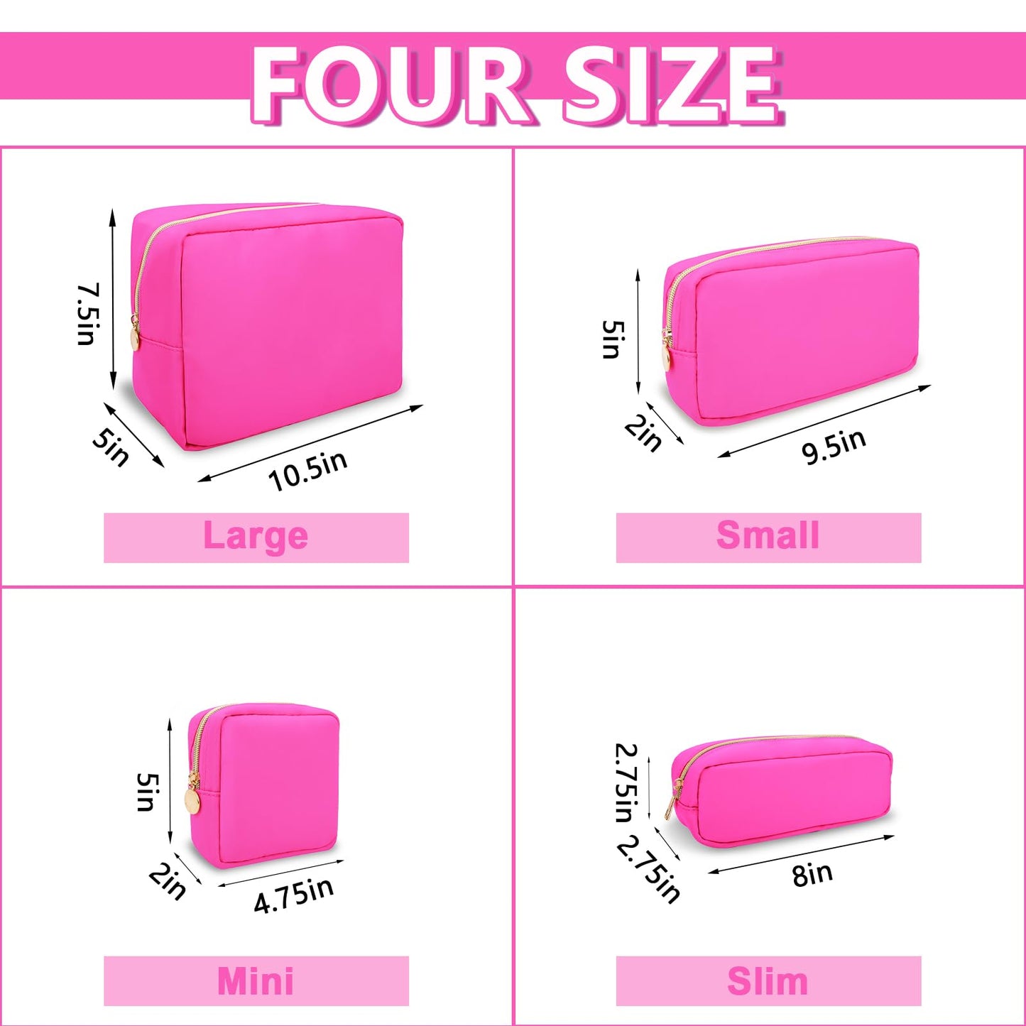 UIXIZQ Mini Makeup Pouch for Purse, Small Cosmetic Bag Pouch Nylon Travel Toiletry Organizers for Women Girls, Cute Zipper Pouch Coin Purse Preppy Storage Bag for School Work(Mini-Bubblegum)
