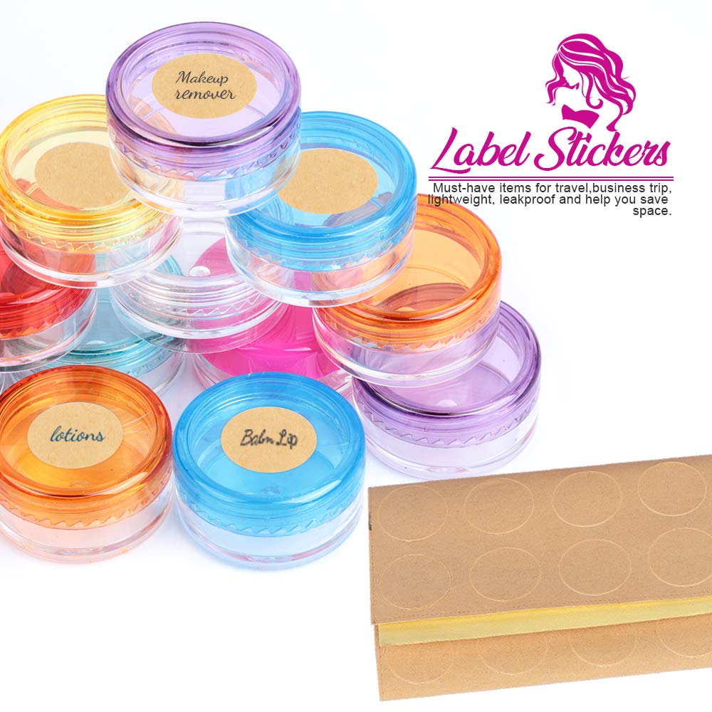 HNYYZL Sample Container,50 Pack Empty Cosmetic Containers Plastic Travel Pot Jar for Liquid Lotion Cream Sample Make-up Storage(10 Colors, 5ML),and 10pcs Mini Spatulas and 50pcs Labels