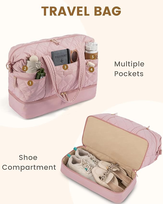 LOVEVOOK Travel Duffle Bag, Lightweight Weekender Bags for Women with Shoe Compartment,40L Puffer Gym Bag Personal Item Travel Bag,Carry On Overnight Bags and Hospital Bag for Labor and Delivery