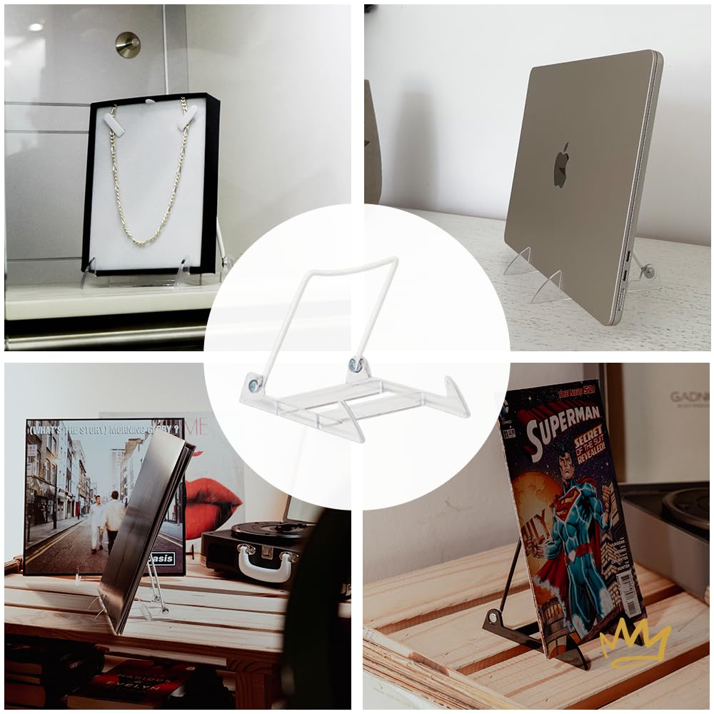 KINGDOM SOLUTIONS MADE IN USA 6-Pack Adjustable Acrylic Easels - Plate Stand - Sturdy Book Stand for Art, Pictures, Plates, Frames - Unique on the Market