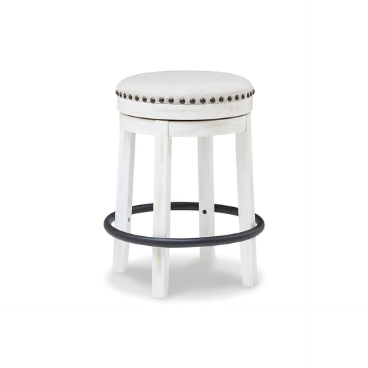 Signature Design by Ashley Valebeck Casual Upholstered Swivel Stool, Round Metal Footrest, Nailhead Trim Detail, Wood, 24", White & Black
