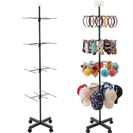 Ripeng 1 Pcs 4-Tier Rotating Display Stand with Wheels, Adjustable Spinning Display Rack, Movable Shop Spinner for Earrings Keychains Jewelry Craft Shows Vendor Events & Stores, Black