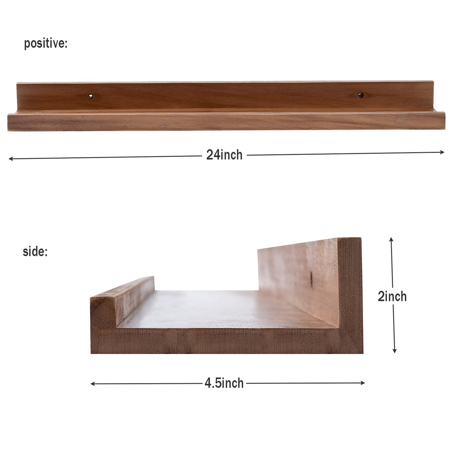 AZSKY Floating Photo Shelves Fair Light Walnut 24 Inch Picture Ledge for Storage Wall Book Shelves Hanging Picture Photo Frame Ledge Shelves with Lip a Set of 3 Same Sizes Kitchen Spice Rack