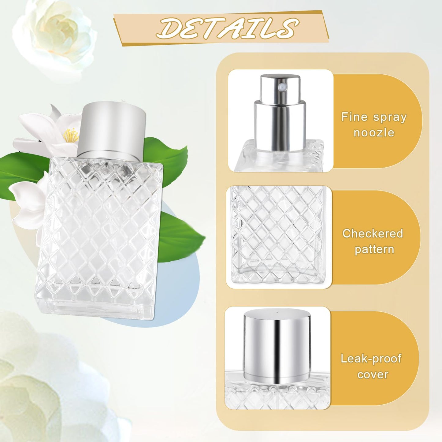 BOSMIOW 4 Pieces 50ml/1.7oz Clear Glass Perfume Bottles,Refillable Fine Mist Atomizer Spray Bottle,Cosmetic Sprayer for Perfume Essential Oils Cologne Liquids,Silver Lid