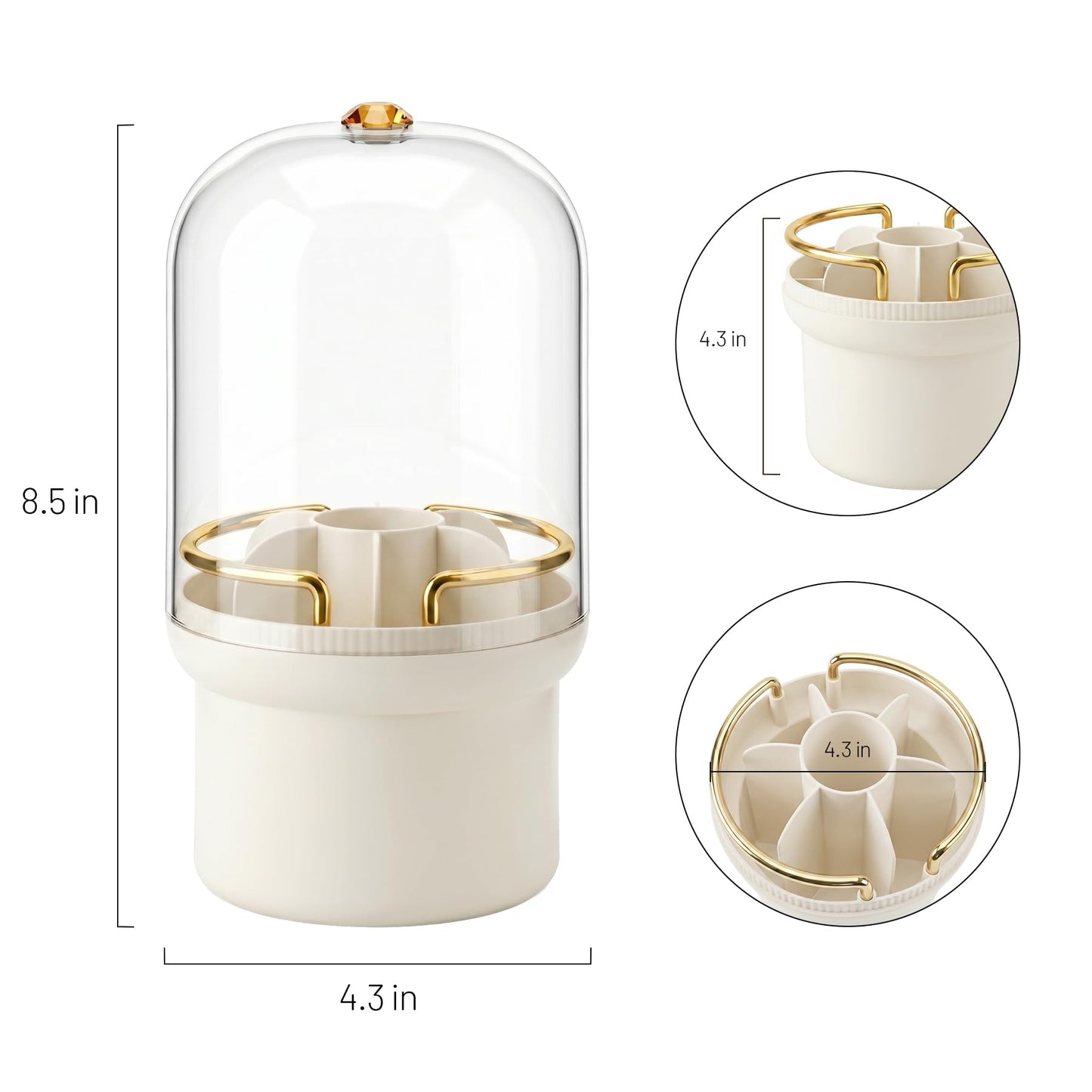 Makeup Brush Holder, 360° Rotating Cosmetic Display Cases with Clear Lid, Bathroom Countertop Organizer for Vanity, Waterproof Toothbrush Holders for Make Up Brushes, Toothpaste, Lip Gloss (Cream)