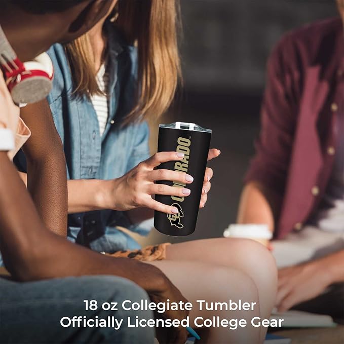 Campus Colors NCAA Stainless Steel Tumbler perfect for Gameday - 18 oz - Double Walled - Keeps Drinks Perfectly Insulated (Colorado Buffaloes - Black)