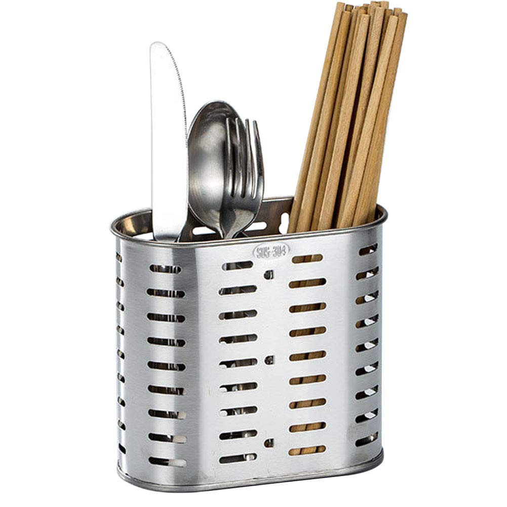 kaileyouxiangongsi Self Adhesive 2 Compartments Mesh Utensil Drying Rack/Chopsticks/Spoon/Fork/Knife Drainer Basket Flatware Storage Drainer, 304 Stainless Steel