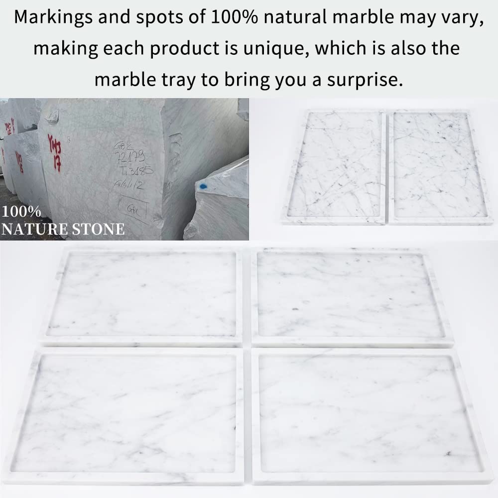 100% Natural Marble Serving Tray Luxury Marble Storage Tray for Home Decor Stone Tray for Bathroom/Kitchen/Vanity/Dresser,Plate Holder for Tissues, Candles, Towel