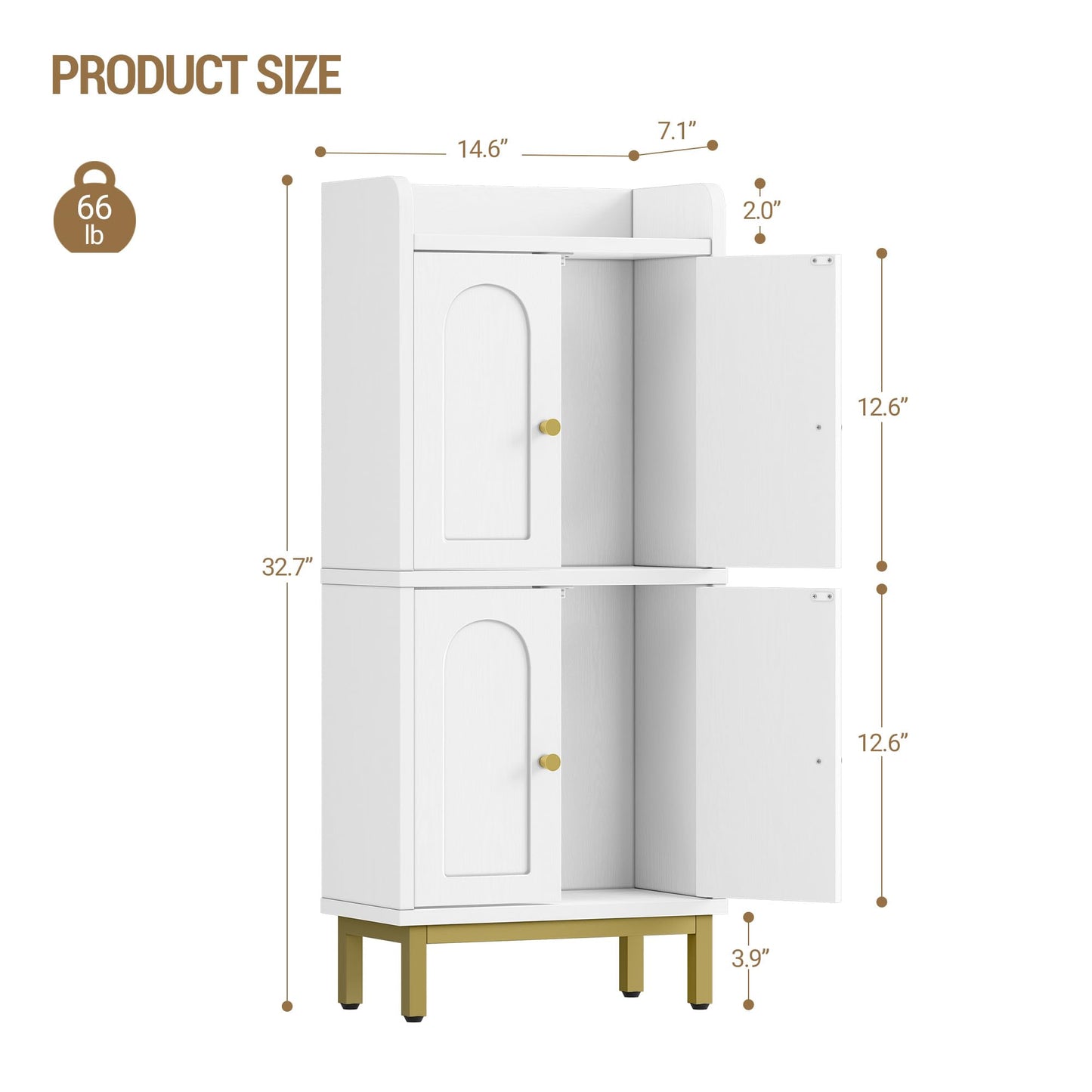 Hzuaneri Bathroom Cabinet, Small Storage Cabinet with 4 Doors, Bathroom Organizers and Storage Cabinets with Adjustable Feet. Cabinets Freestanding for Living Room, Kitchen, 7.1"D x 14.6"W x 32.7"H