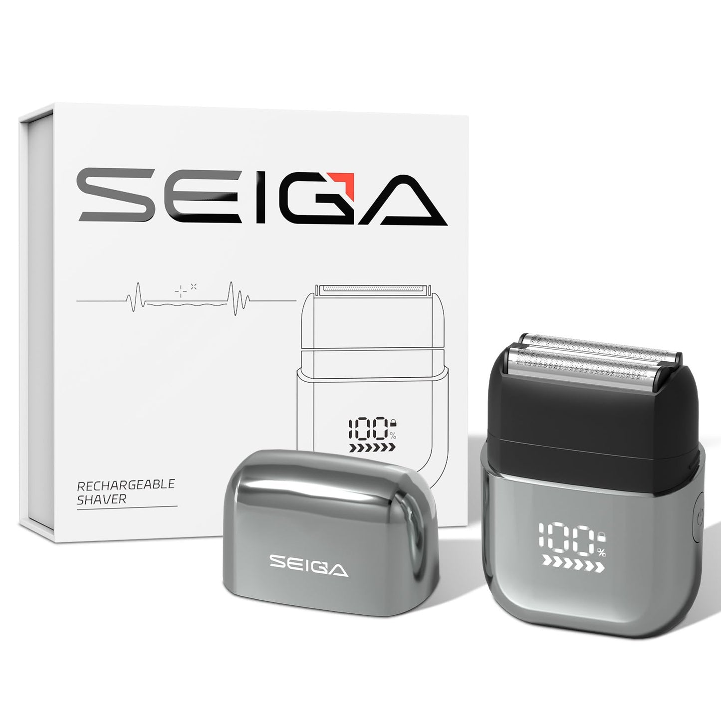 SEIGA Mini Electric Foil Shaver for Men,Portable Travel Razor,3 Floating Blades,IPX7 Waterproof Wet & Dry Shaving,USB-C Rechargeable,LED Display,Travel Lock-Ideal Gifts for Men