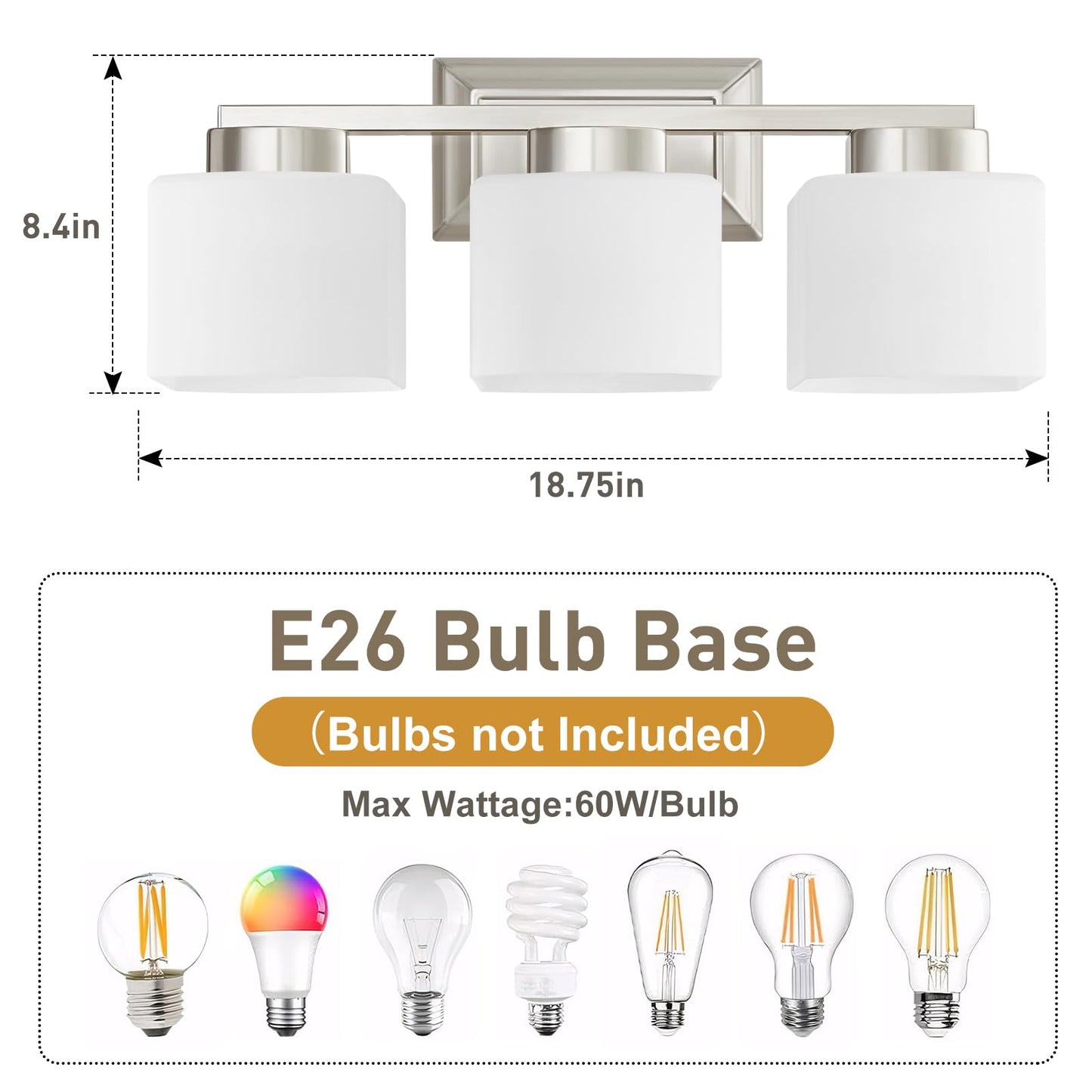 EJIAXIN 3-Light Bathroom Light Fixtures - Brushed Nickel Bathroom Vanity Lights with Glass Shade Modern Bathroom Lighting Fixtures Over Mirror - Wall Sconce Lamps for Bedroom,Living Room,Hallway