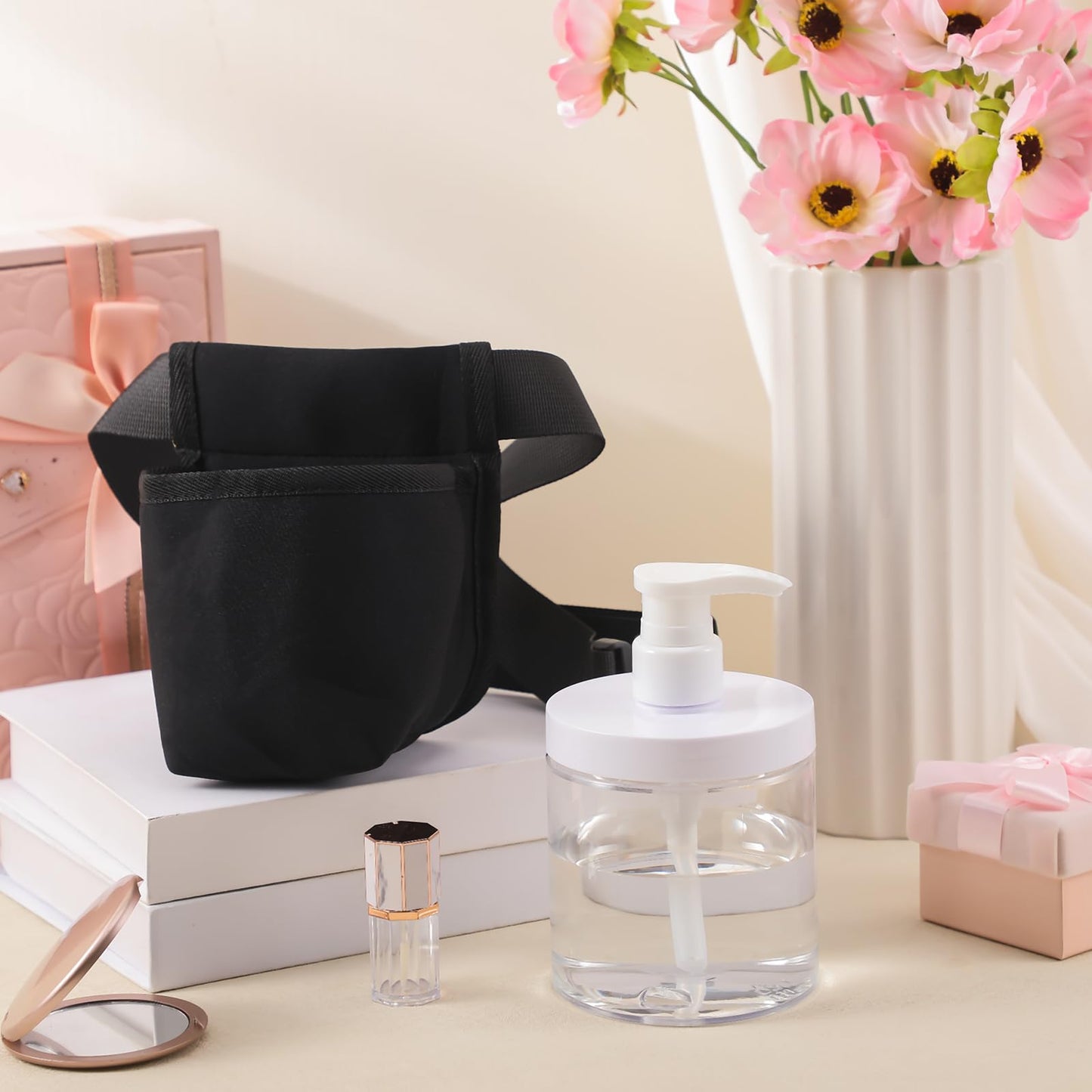 FoldTier Massage Bottle Holster Set 16 oz Pump Bottle with Massage Lotion Single Holster Belt Refillable Adjustable Wide Mouth Jar Style Empty Pump Bottles Dispenser for Oil Lotion Shampoo Conditioner