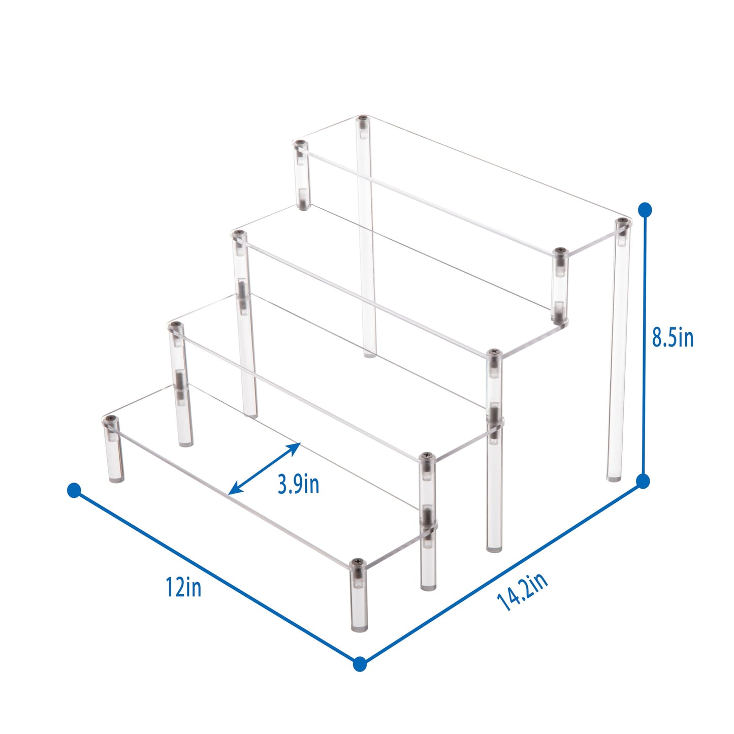 BYCY Acrylic 4-Tier Riser Display Shelf for Figurines, Desserts Holder, Collections Organizer and Cosmetic Items Shelf (4tier-Clear)