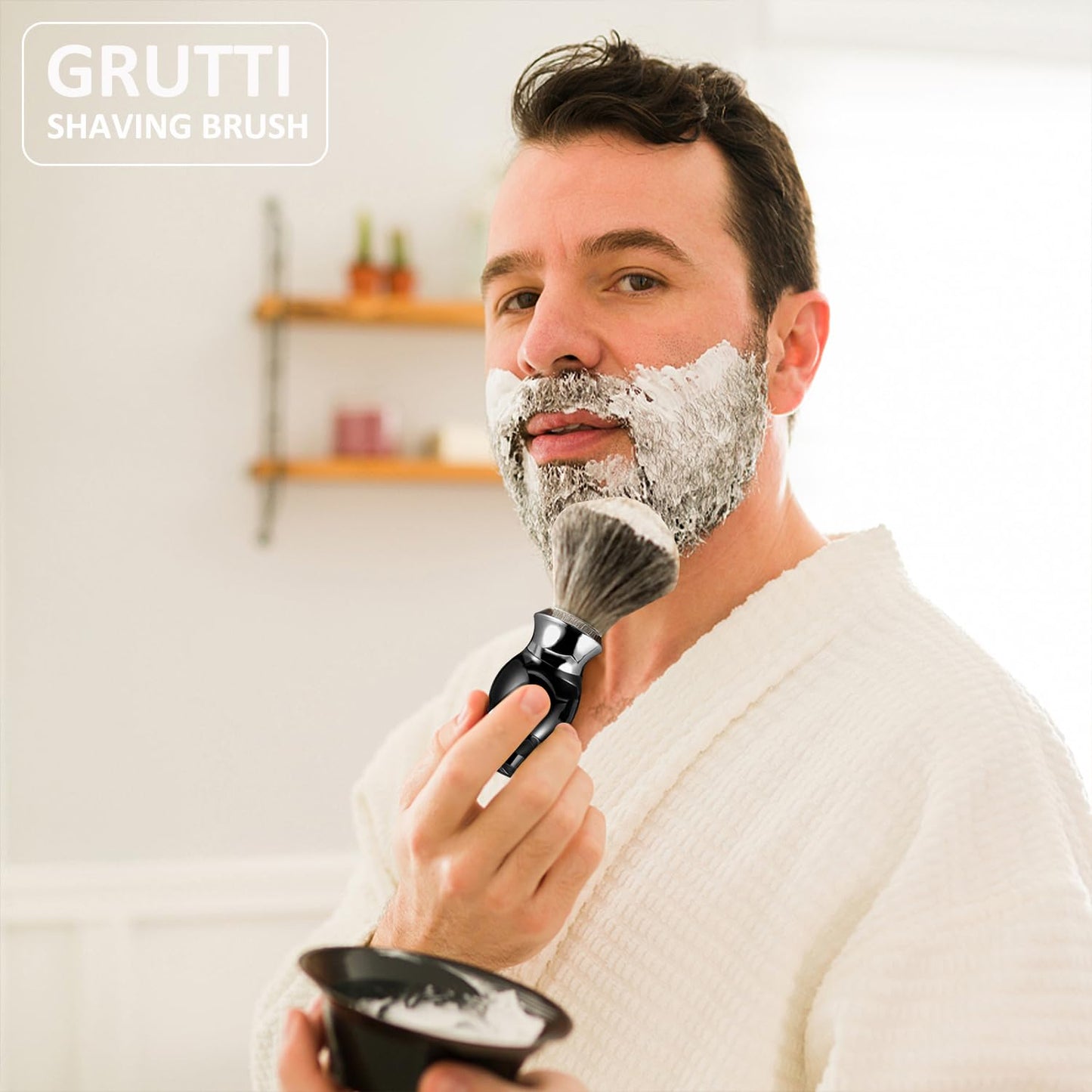 Men's Luxury Shaving Brush - GRUTTI Shave Brush for Wet Shave Using Shaving Cream & Soap，Professional, Fast - Lathering, No - Shedding, Synthetic Bristles - for Men Gift