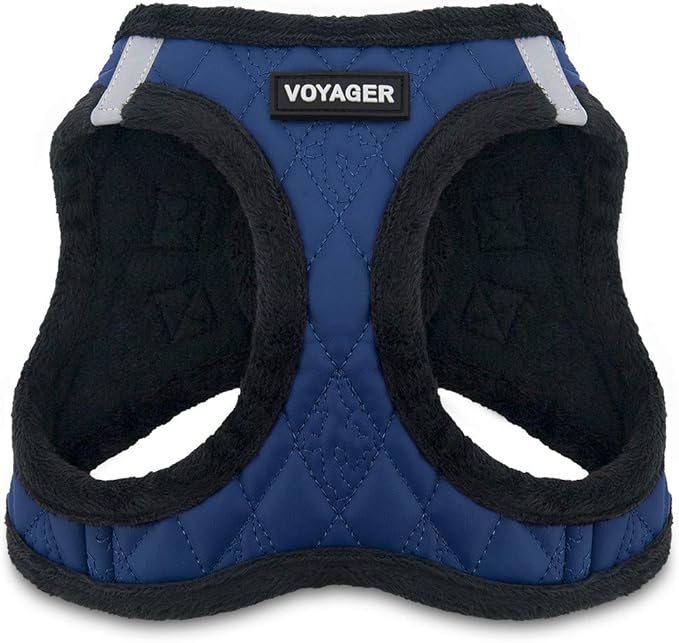 Best Pet Supplies - All Weather Mesh/Plush, Reflective, No Pull Harness for Small, Medium Dogs, Cats - Secure with Hook & Loop Fastener, Buckle, Double D-Rings - Royal Blue Faux Leather, S