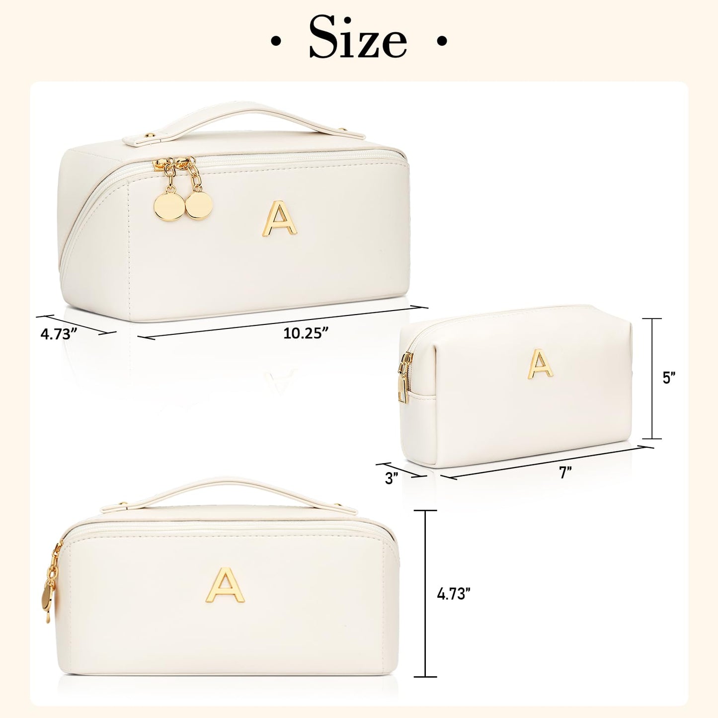 CLOUDWINGS Birthday Gifts for Women Teen Girl, Personalized Initial Makeup Organizer Bag Set, Open Flat Travel Cosmetic Bag With Clear Divider and Handle(Large-Beige,A)