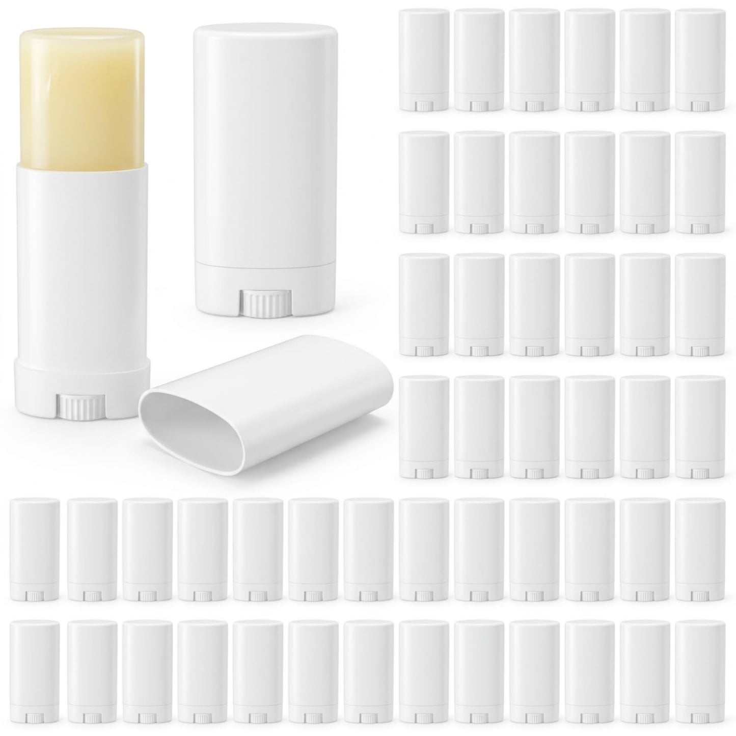 Jowgut 50 Pieces Empty Deodorant Containers, 15Ml/0.5Oz Oval Twist-Up Refillable Lip Balm Tubes Bulk, Plastic Travel Deodorant Holder Container for Lotion Bars, Shaving Soap Lipstick DIY