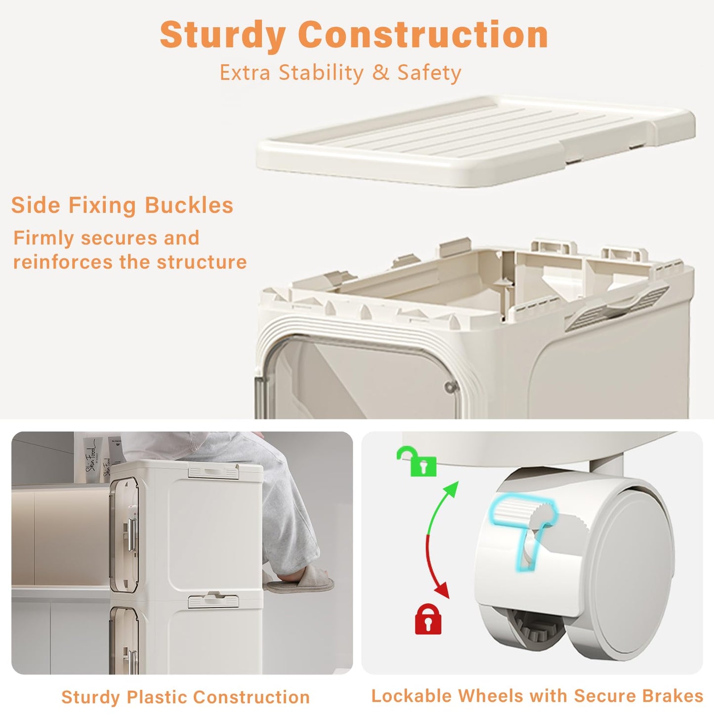 AntStep 2-Tier Slim Bathroom Storage Cabinet, Narrow Storage Cabinet with Wheels, Adjustable Shelves, Magnetic Doors, Water-Proof, Anti-Tip Skinny Organizer Cabinet for Small Space, Cream White