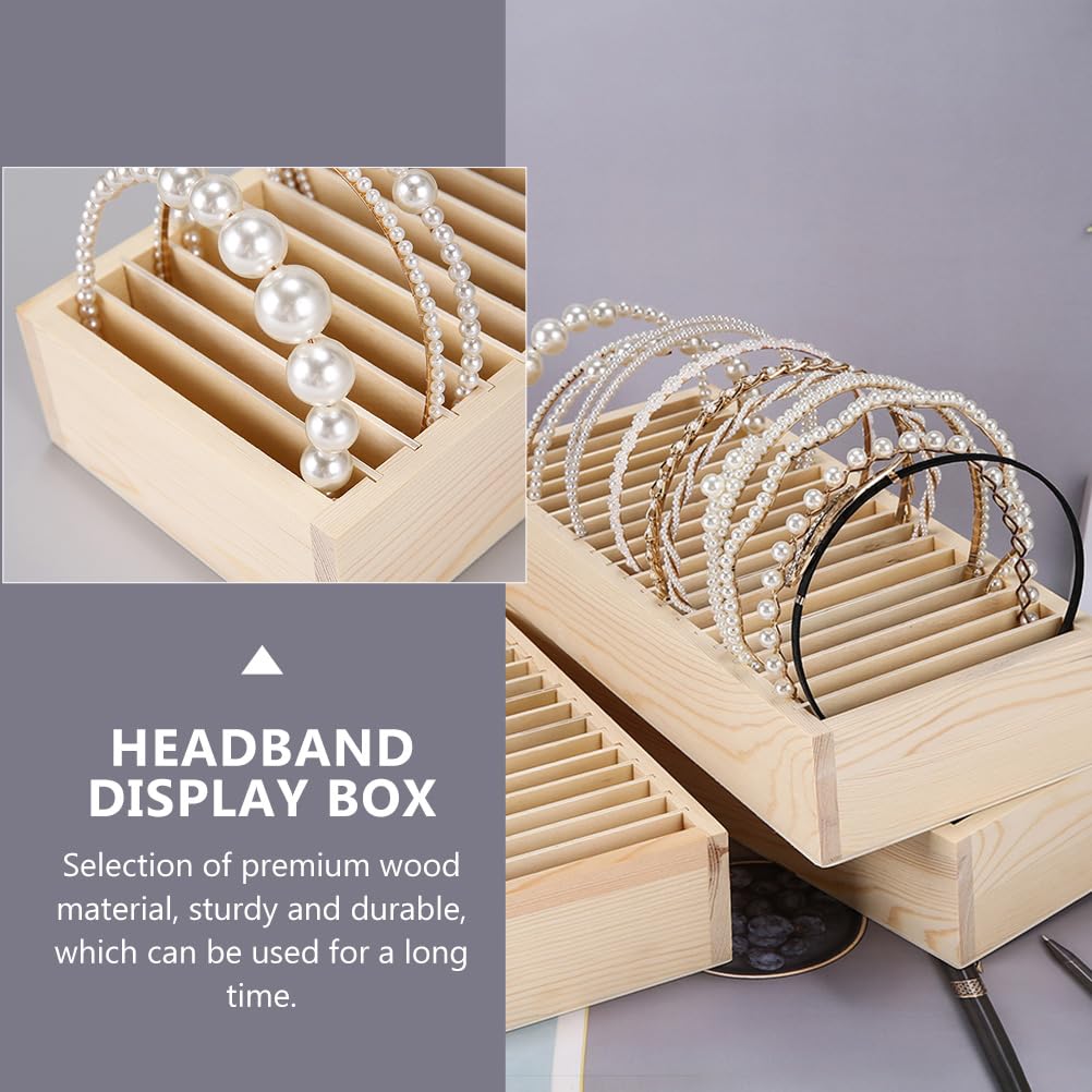 UPKOCH Headband Storage Box with 20 Compartments Wooden Hairband Organizer Display Case Detachable Tray for Hair Accessories Storage 12.59X5.51X2.36 Inches