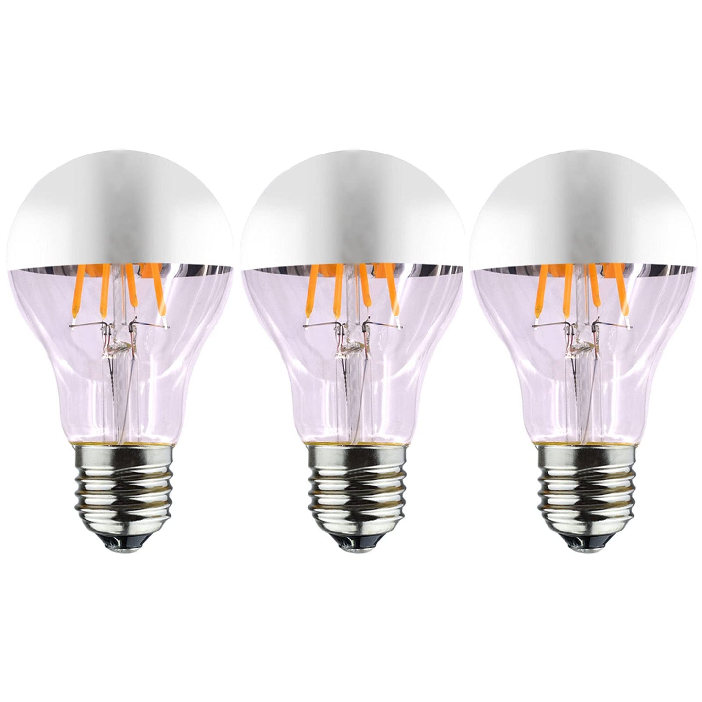 A19 Silver Half Chrome Light Bulb Dimmable 4W (Equivalent 40 Watt) LED Edison Bulb A60 Half Silve Dipped LED Bulb Globe Shape 2700K Warm White Decorative Mirror Light Bulb CRI 90+ E26 Base