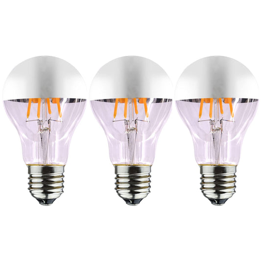 A19 Silver Half Chrome Light Bulb Dimmable 4W (Equivalent 40 Watt) LED Edison Bulb A60 Half Silve Dipped LED Bulb Globe Shape 2700K Warm White Decorative Mirror Light Bulb CRI 90+ E26 Base