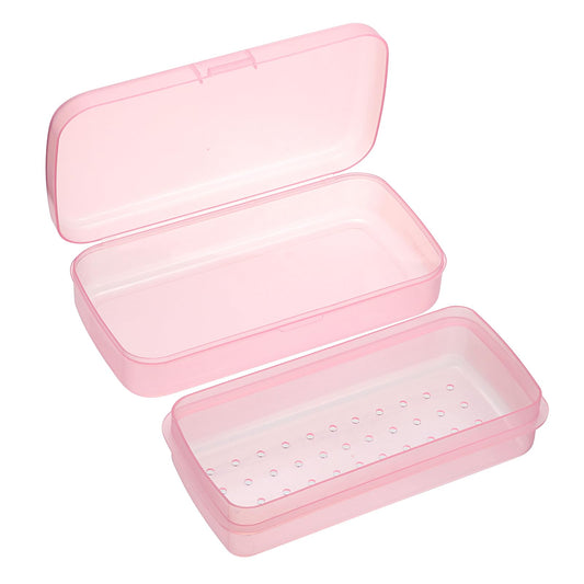 JUXYES Plastic Sterilizing Tray for Nail Art Accessories Tools, Portable Nail Art Tool Sterilizer Tray with Strainer, Fully Transparent Storage Box Organizer for Tweezer, Manicure Tools
