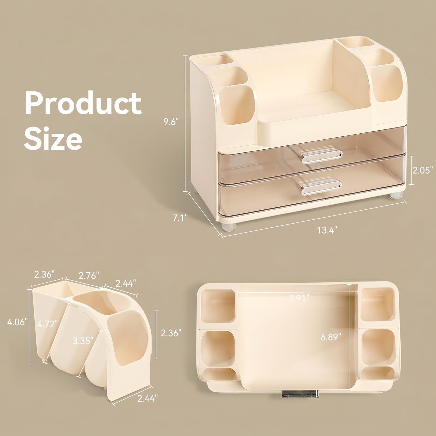 Brothersbox Makeup Organizer for Vanity with 2 Large Drawers and 6 Brush Holders, Large Bathroom Countertop Cosmetic Storage for Skincare, Lipstick, Nail Polish, Perfume, Gift for Women, Cream