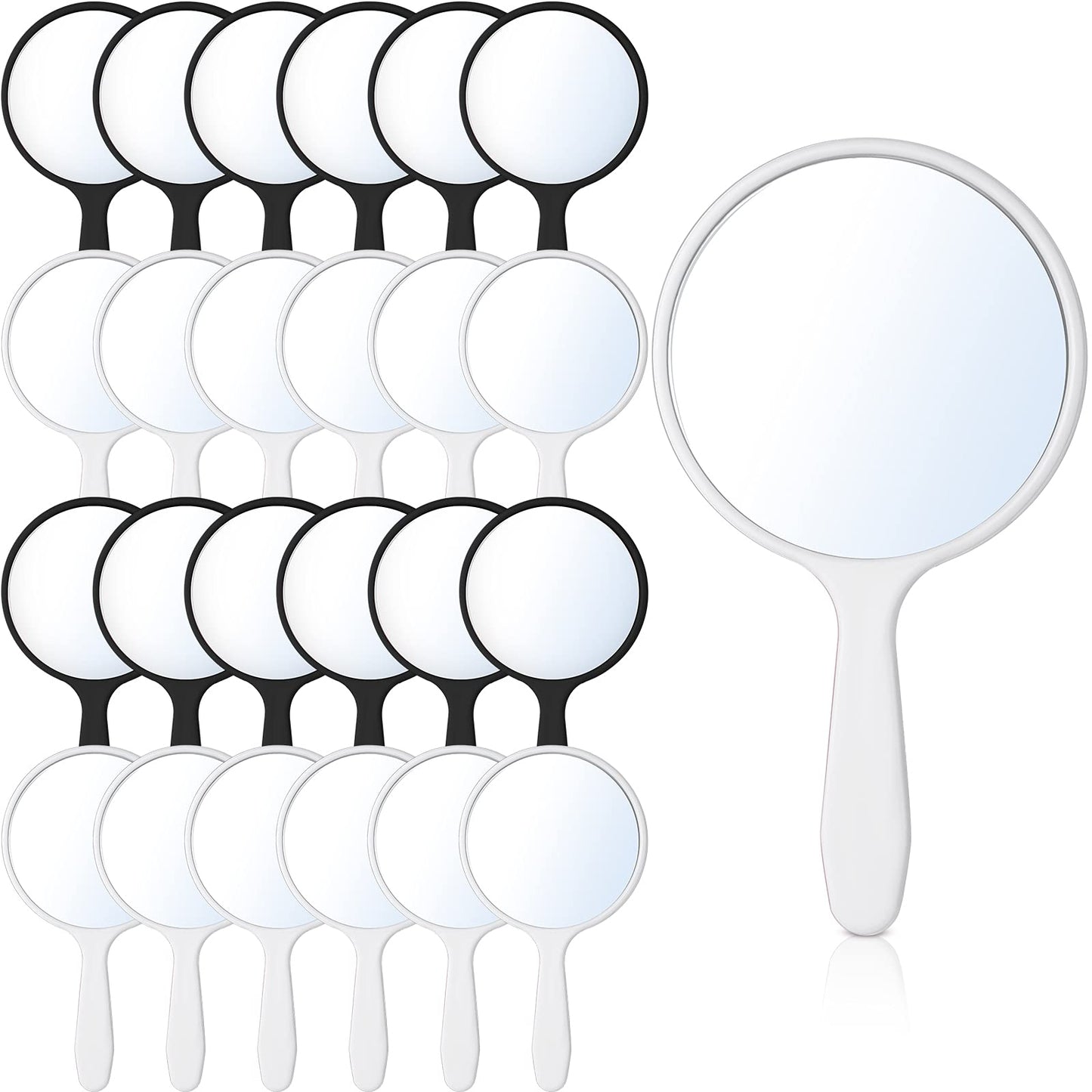 Jetec 25 Pcs Handheld Mirror with Handle, 3.94" L x 2.17" W, Small Portable Round Mirror Bulk for Travel Makeup Kids Classroom Pronunciation Practice Haircut Daily DIY Festival Crafts (Black, White)