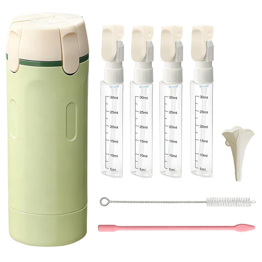 4 in 1 Refillable Travel Dispenser, Portable Travel Toiletries Bottle Set, Leak Proof Travel Size Liquid Containers, Reusable Empty Cosmetic Bottles for Vacation Business Trip Camping (Green)