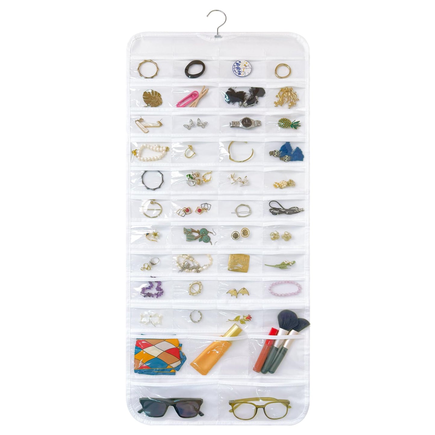 Bloss White Hanging Jewelry Organizer With 90 Pockets for Closet, Earring Holder Organizer Storage, Over The Door Jewelry Organizer, Double-Sided Jewelry Holder for Earrings,Necklaces,Rings