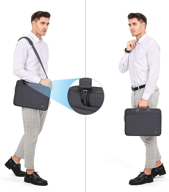 MOSISO 360 Protective Laptop Shoulder Bag Compatible with MacBook Air 13 inch M4 M3 M2 M1 2025-2018/Pro M2 M1 2025-2016,Matching Color Sleeve with Belt, Slate Gray