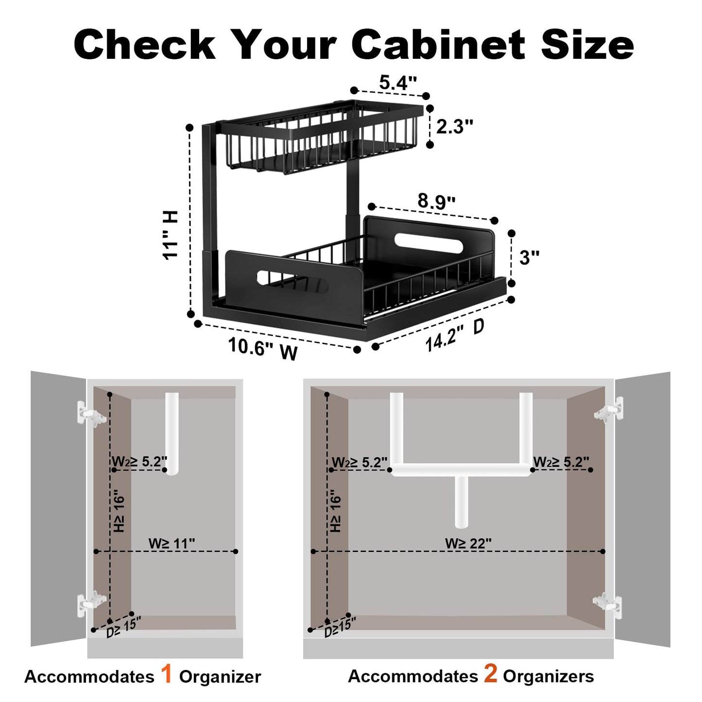 REALINN Under Sink Organizer, Pull Out Cabinet Organizer, 2 Tier Metal Slide Out Shelf with L Shaped Design for Kitchen, Bathroom, Laundry, and Utility Cabinet Storage for Deep Cabinets, Black, 1 Pack