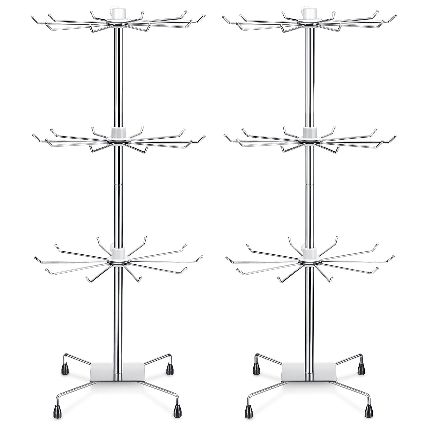 BBTO 2 Pcs Rotating Display Stand Jewelry Display Rack with Hooks Metal Earrings Stand for Vendors Necklace Bracelet Selling(Silver,28.35 x 11.81 Inch)