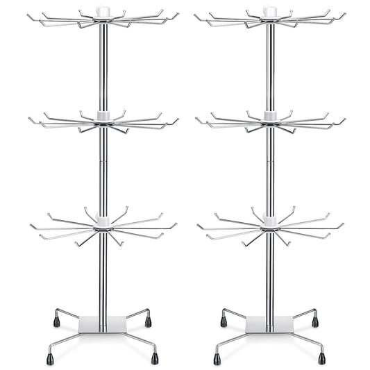 BBTO 2 Pcs Rotating Display Stand Jewelry Display Rack with Hooks Metal Earrings Stand for Vendors Necklace Bracelet Selling(Silver,28.35 x 11.81 Inch)