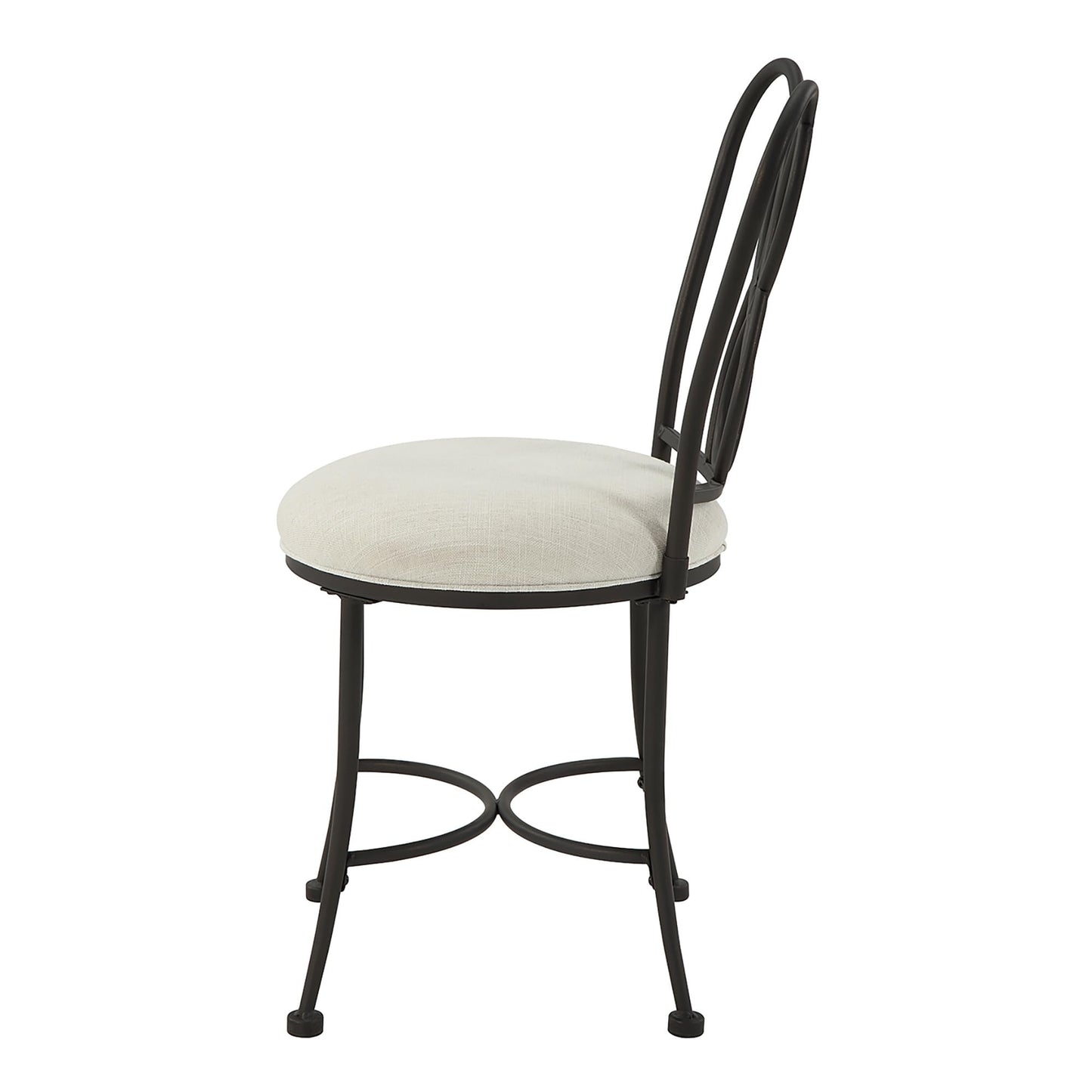 Azalea Park Ornate Iron Bronze Vanity Stool – Cream Upholstered Mid-Back Seat, Sturdy Iron Frame, Stylish Makeup Stool for Bath or Bedroom – Supports 300 lbs, Easy Assembly